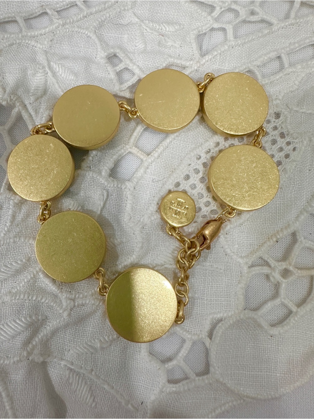 Tory Burch Green Malachite-Style Round Disc Chain Bracelet in Gold-Tone - Picture 2 of 2